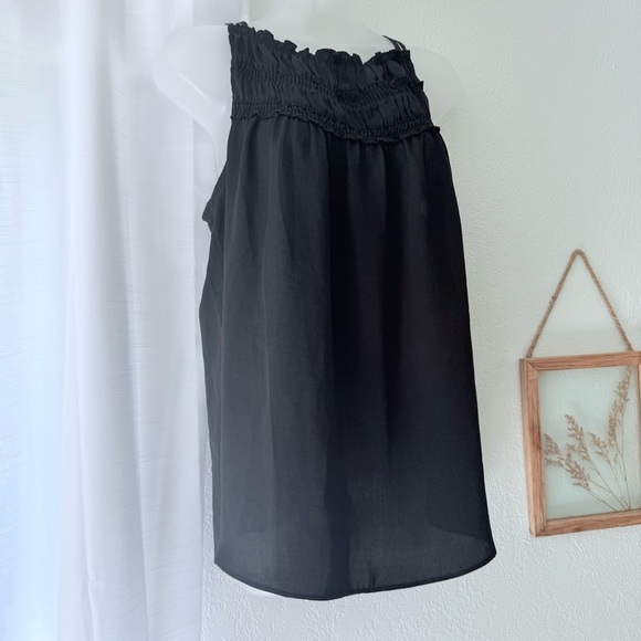 NWT Maurice’s Black Blouse women’s Size L ruffle neckline tie back - Picture 1 of 11